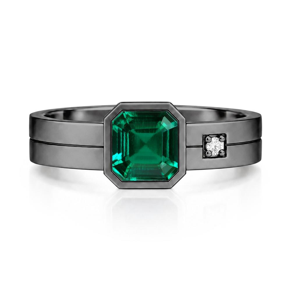Bezel Setting Asscher Cut Emerald Mens Ring - LUO Jewelry #gemstone_Emerald