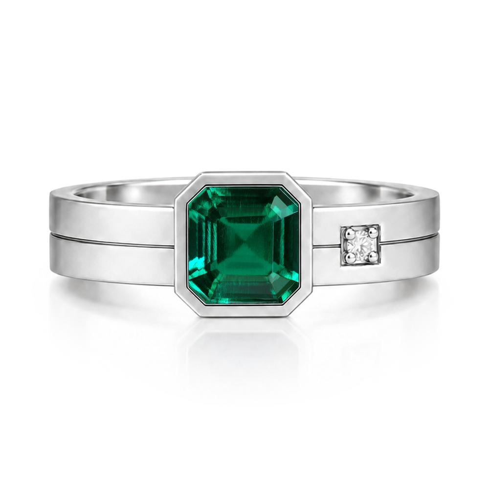 Bezel Setting Asscher Cut Emerald Mens Ring - LUO Jewelry #gemstone_Emerald