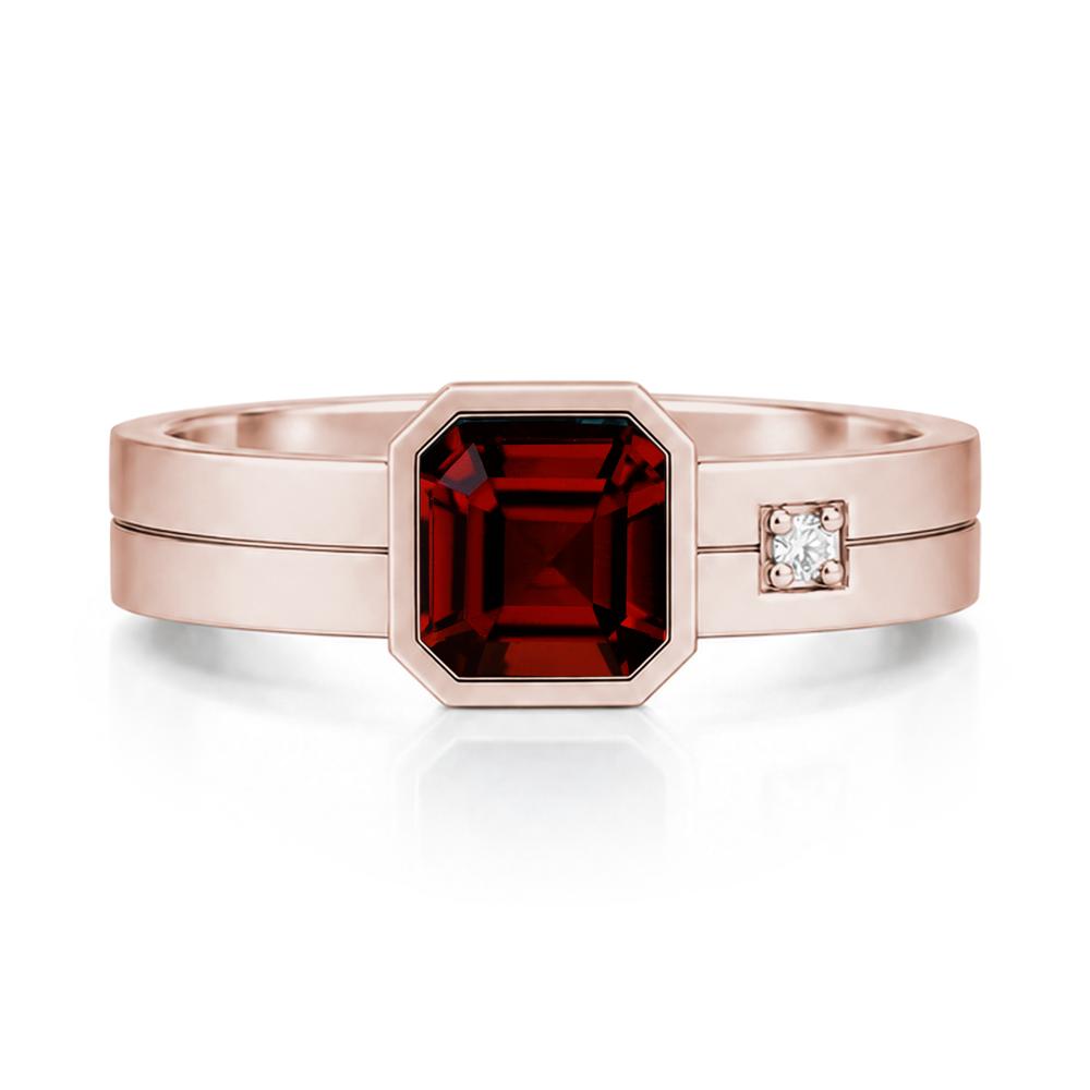 Bezel Setting Asscher Cut Emerald Mens Ring - LUO Jewelry #gemstone_Garnet