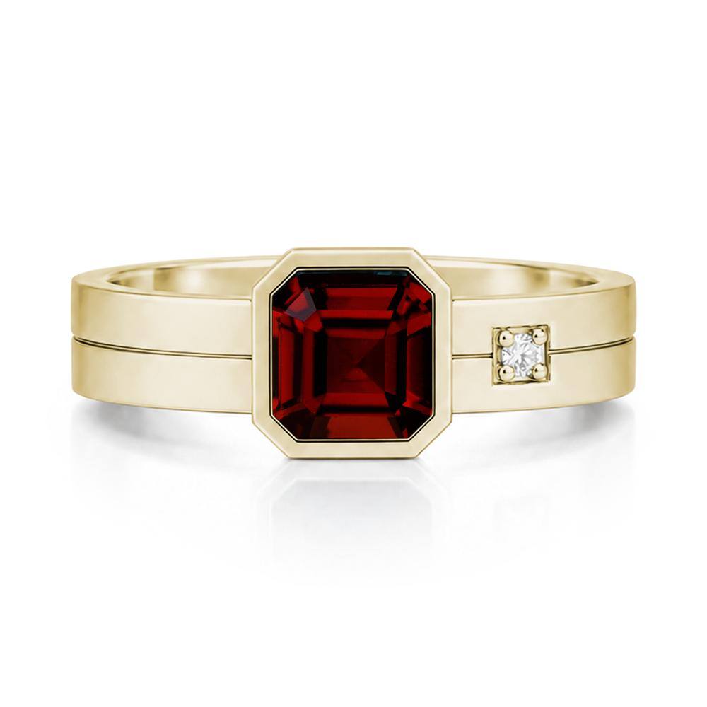 Bezel Setting Asscher Cut Emerald Mens Ring - LUO Jewelry #gemstone_Garnet