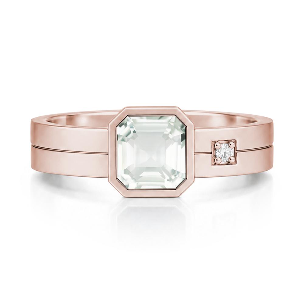 Bezel Setting Asscher Cut Emerald Mens Ring - LUO Jewelry #gemstone_Green Amethyst
