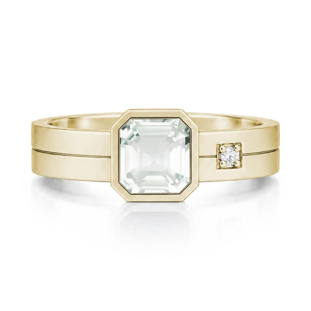 Bezel Setting Asscher Cut Emerald Mens Ring - LUO Jewelry #gemstone_Green Amethyst