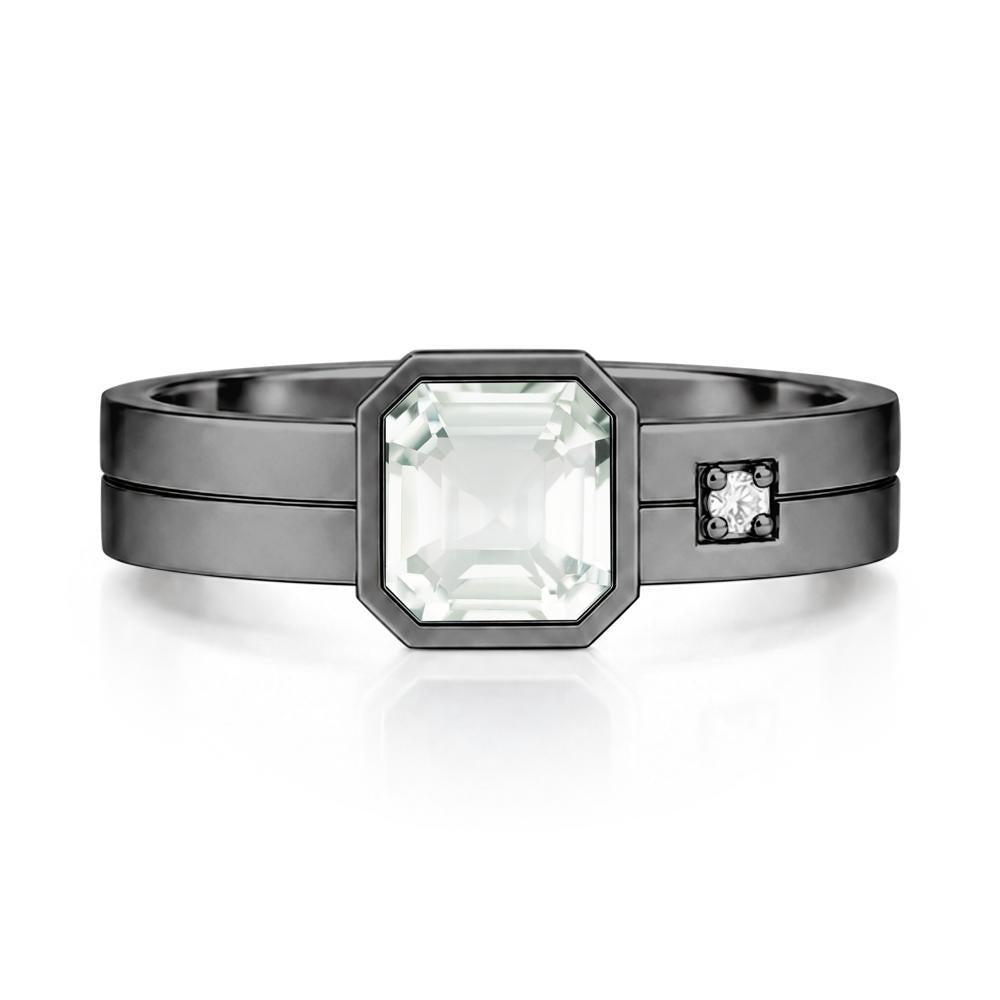 Bezel Setting Asscher Cut Emerald Mens Ring - LUO Jewelry #gemstone_Green Amethyst