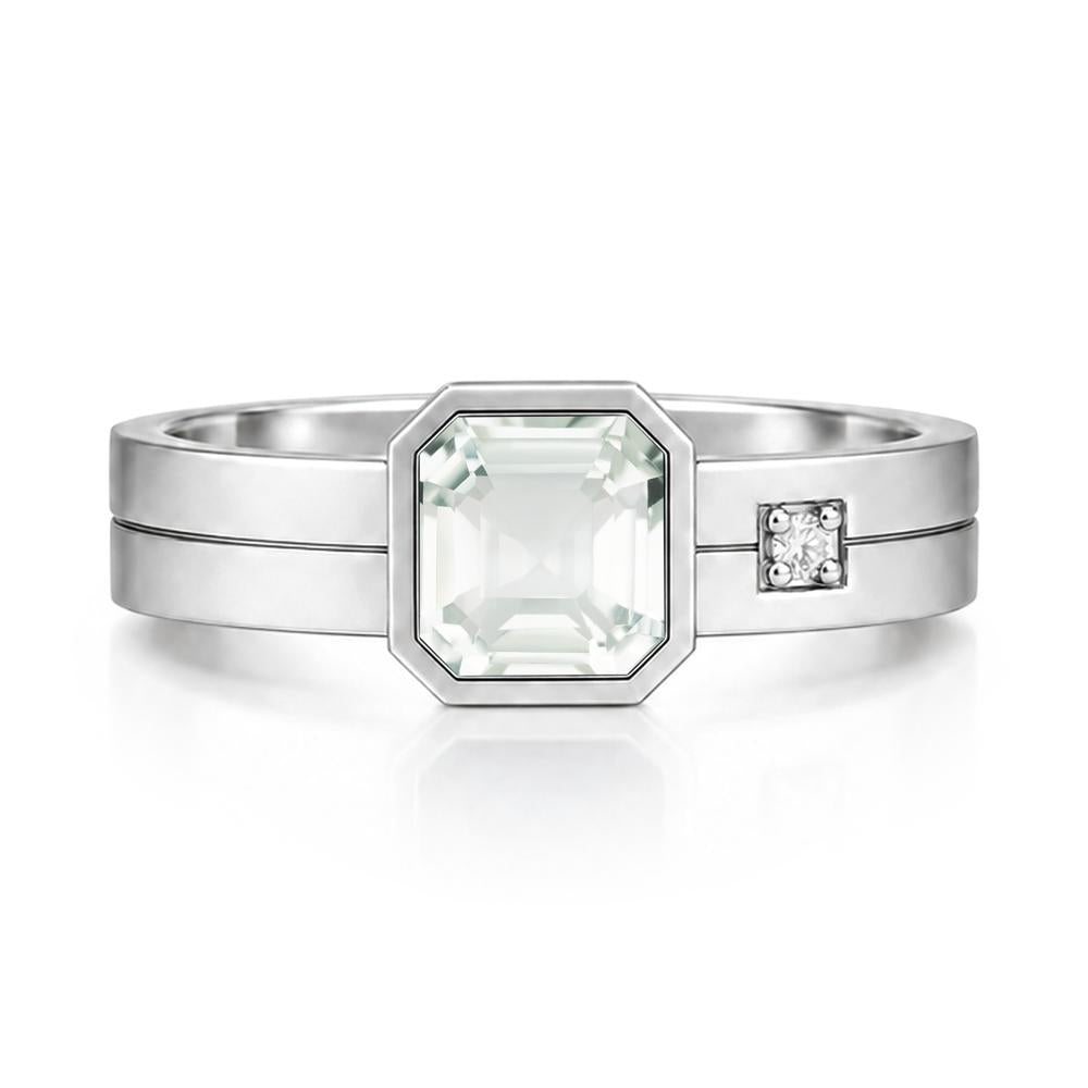 Bezel Setting Asscher Cut Emerald Mens Ring - LUO Jewelry #gemstone_Green Amethyst