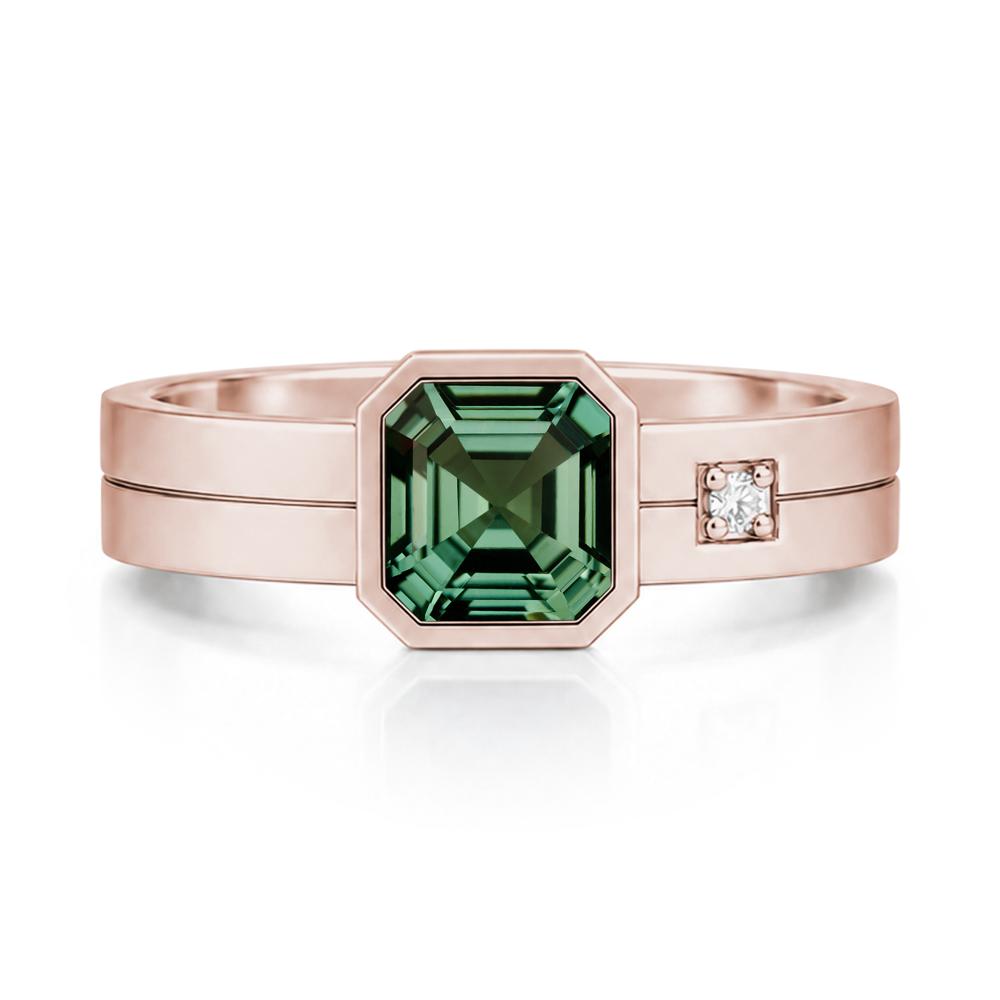 Bezel Setting Asscher Cut Emerald Mens Ring - LUO Jewelry #gemstone_Green Sapphire