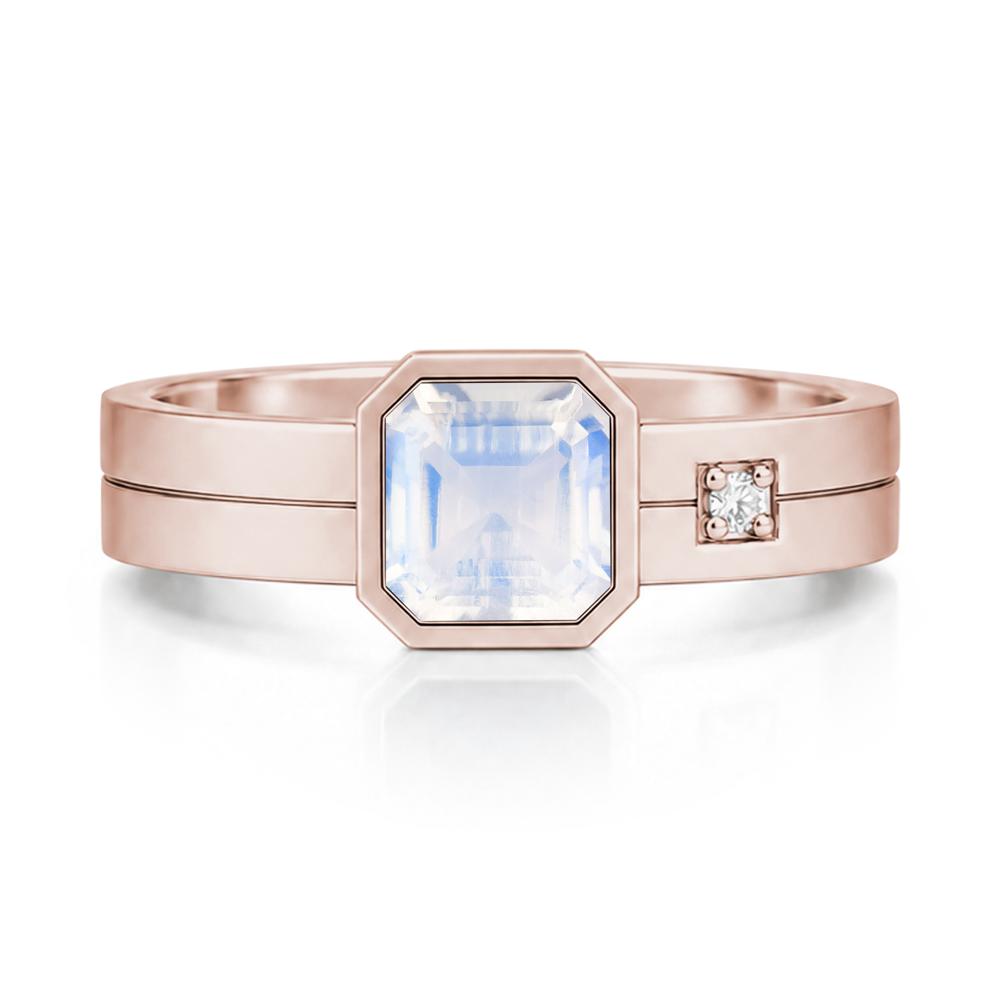 Bezel Setting Asscher Cut Emerald Mens Ring - LUO Jewelry #gemstone_Moonstone
