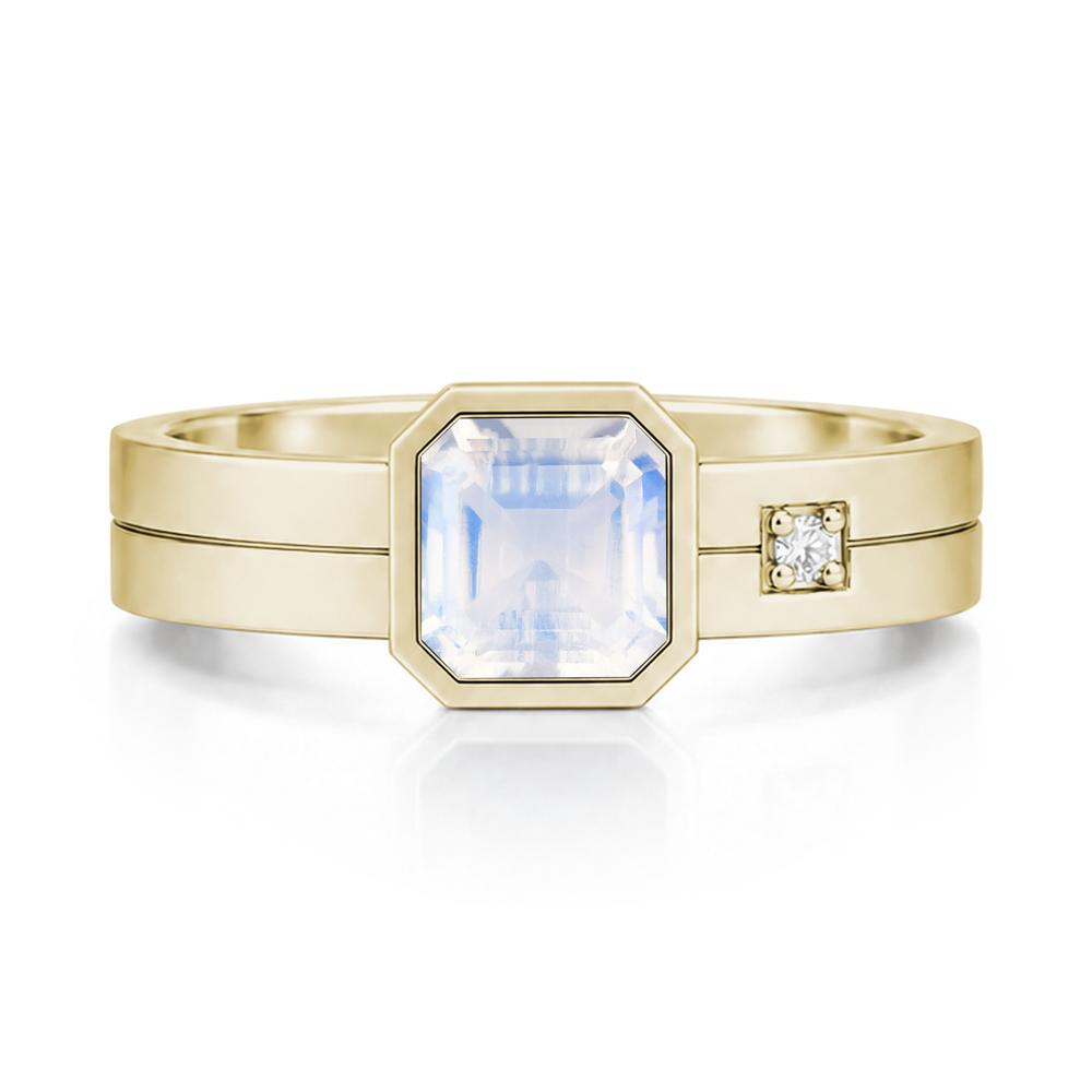 Bezel Setting Asscher Cut Emerald Mens Ring - LUO Jewelry #gemstone_Moonstone