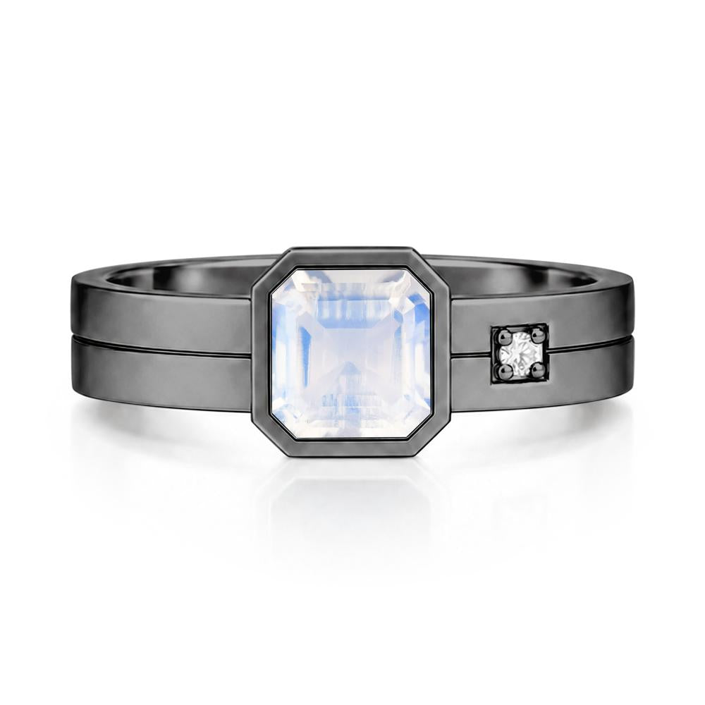Bezel Setting Asscher Cut Emerald Mens Ring - LUO Jewelry #gemstone_Moonstone