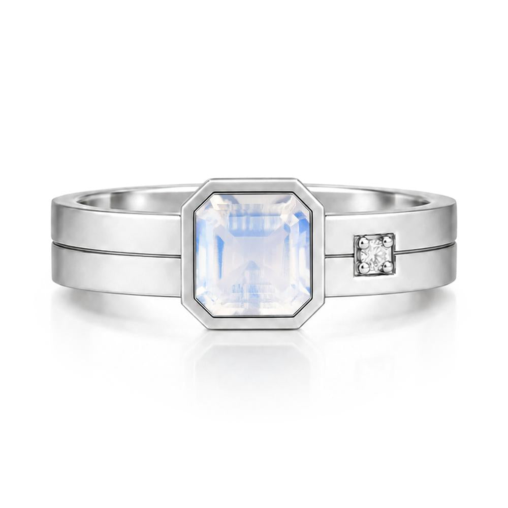 Bezel Setting Asscher Cut Emerald Mens Ring - LUO Jewelry #gemstone_Moonstone