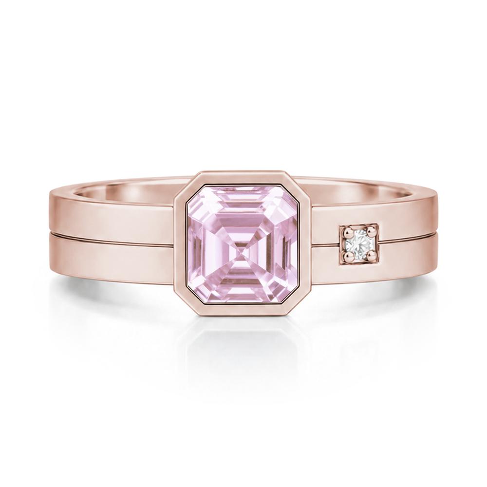 Bezel Setting Asscher Cut Emerald Mens Ring - LUO Jewelry #gemstone_Pink Cubic Zirconia
