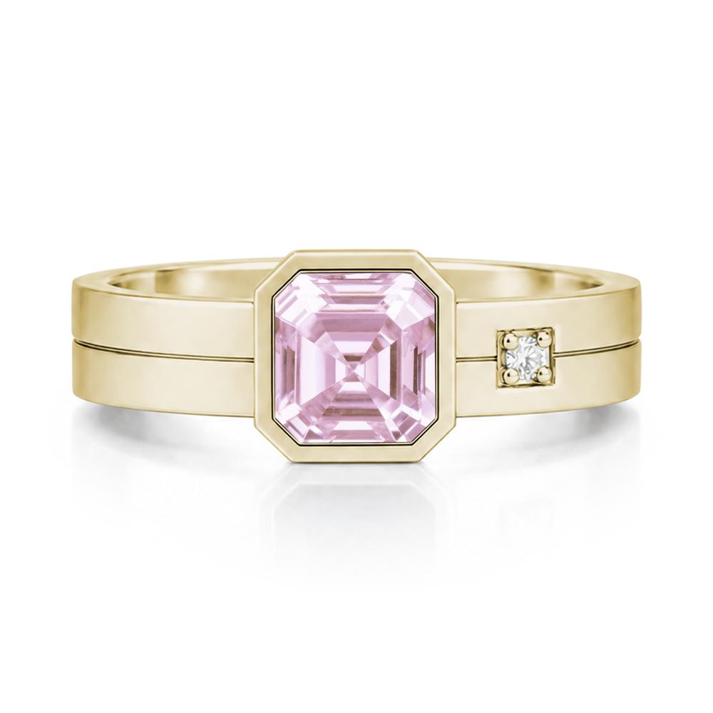 Bezel Setting Asscher Cut Emerald Mens Ring - LUO Jewelry #gemstone_Pink Cubic Zirconia