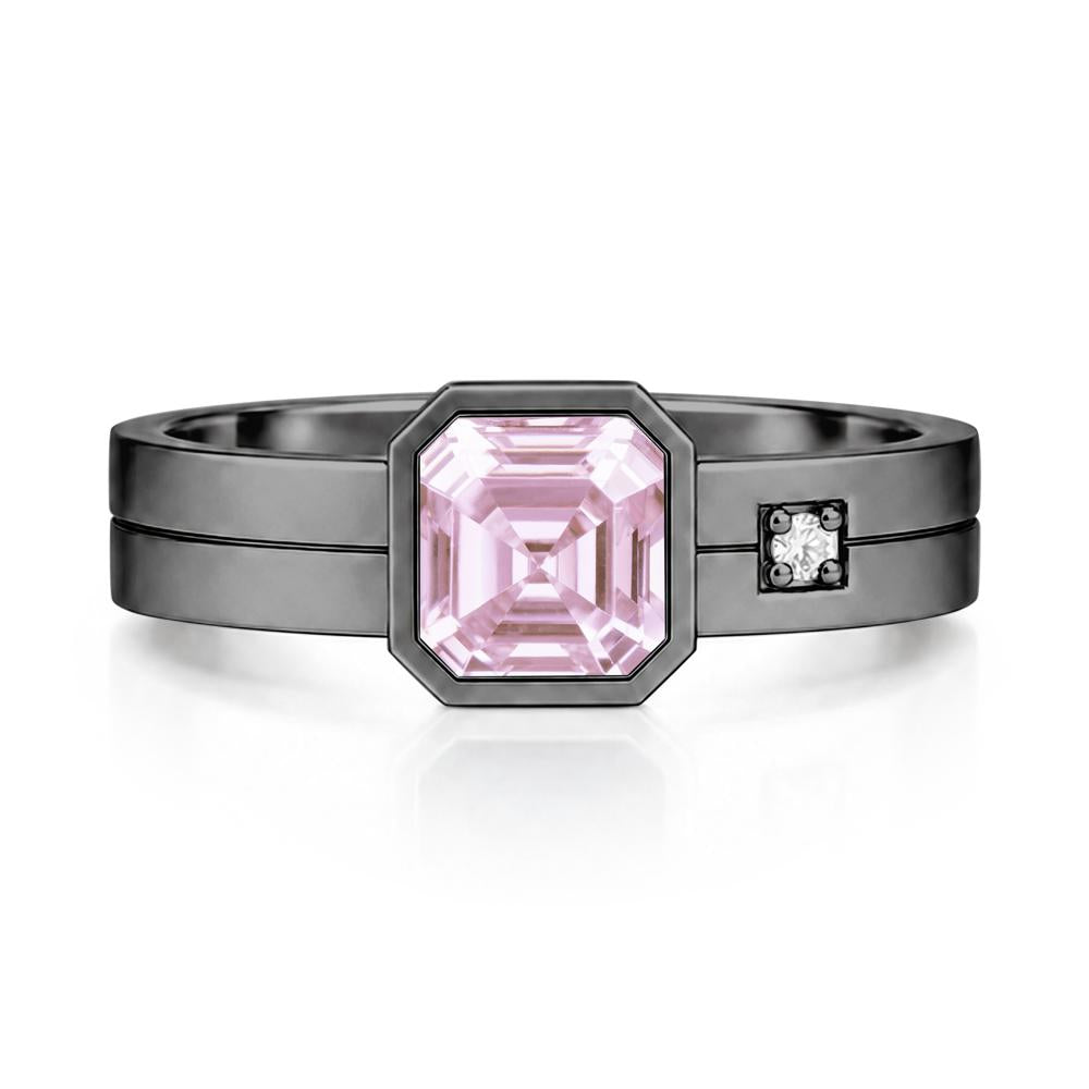 Bezel Setting Asscher Cut Emerald Mens Ring - LUO Jewelry #gemstone_Pink Cubic Zirconia