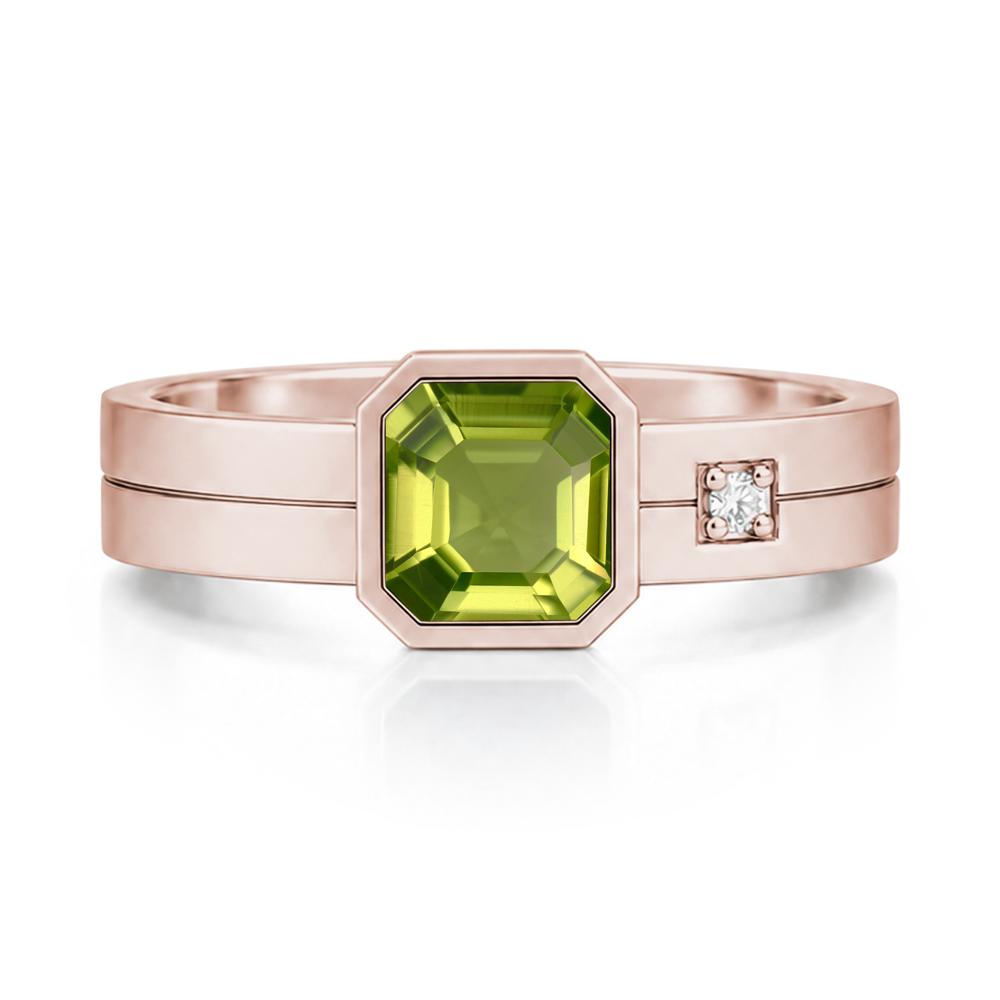 Bezel Setting Asscher Cut Emerald Mens Ring - LUO Jewelry #gemstone_Peridot