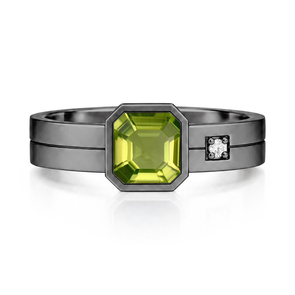 Bezel Setting Asscher Cut Emerald Mens Ring - LUO Jewelry #gemstone_Peridot