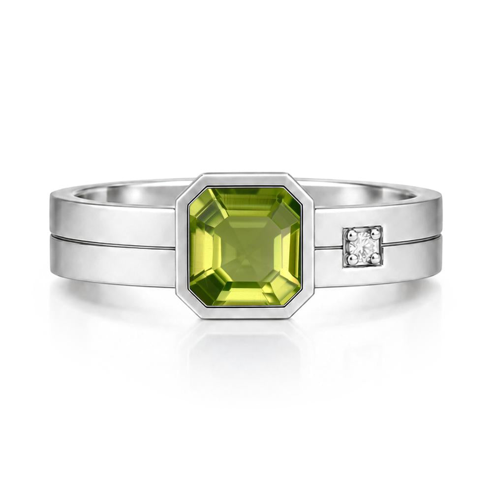Bezel Setting Asscher Cut Emerald Mens Ring - LUO Jewelry #gemstone_Peridot