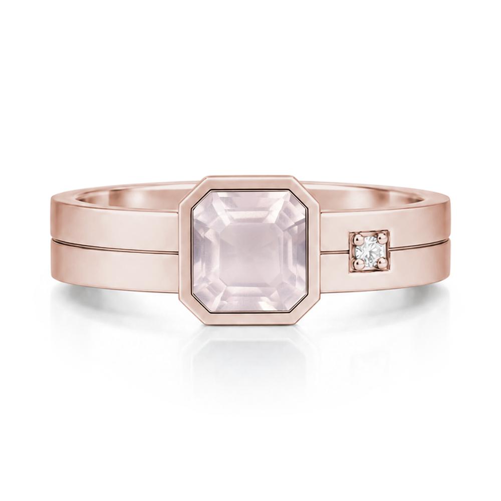Bezel Setting Asscher Cut Emerald Mens Ring - LUO Jewelry #gemstone_Rose Quartz