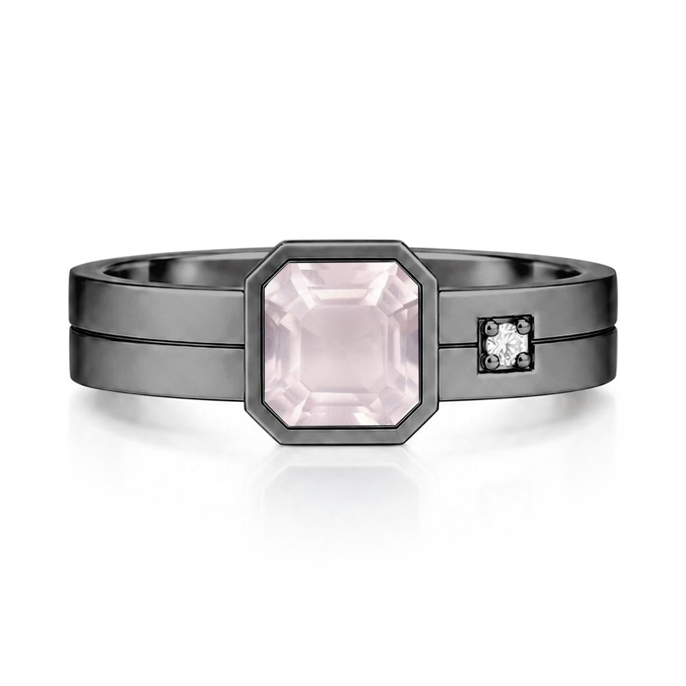 Bezel Setting Asscher Cut Emerald Mens Ring - LUO Jewelry #gemstone_Rose Quartz