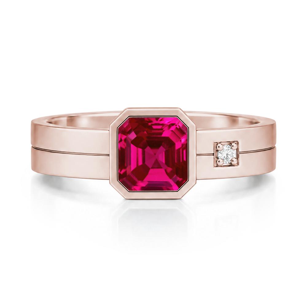 Bezel Setting Asscher Cut Emerald Mens Ring - LUO Jewelry #gemstone_Ruby