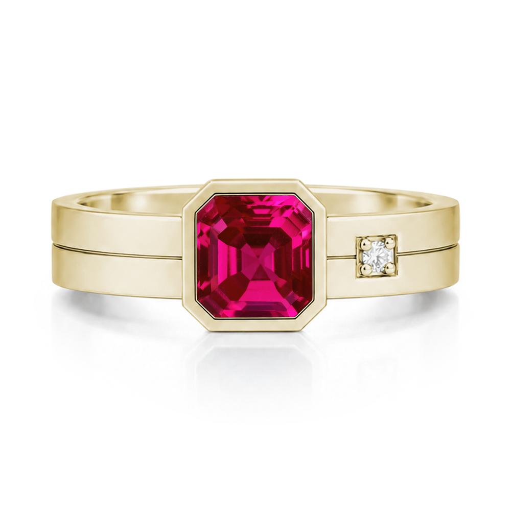 Bezel Setting Asscher Cut Emerald Mens Ring - LUO Jewelry #gemstone_Ruby