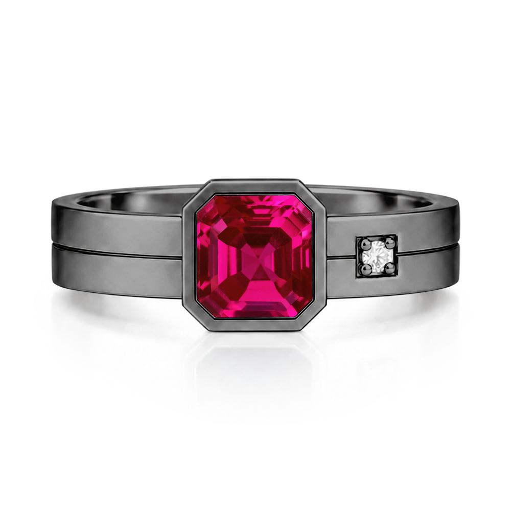 Bezel Setting Asscher Cut Emerald Mens Ring - LUO Jewelry #gemstone_Ruby