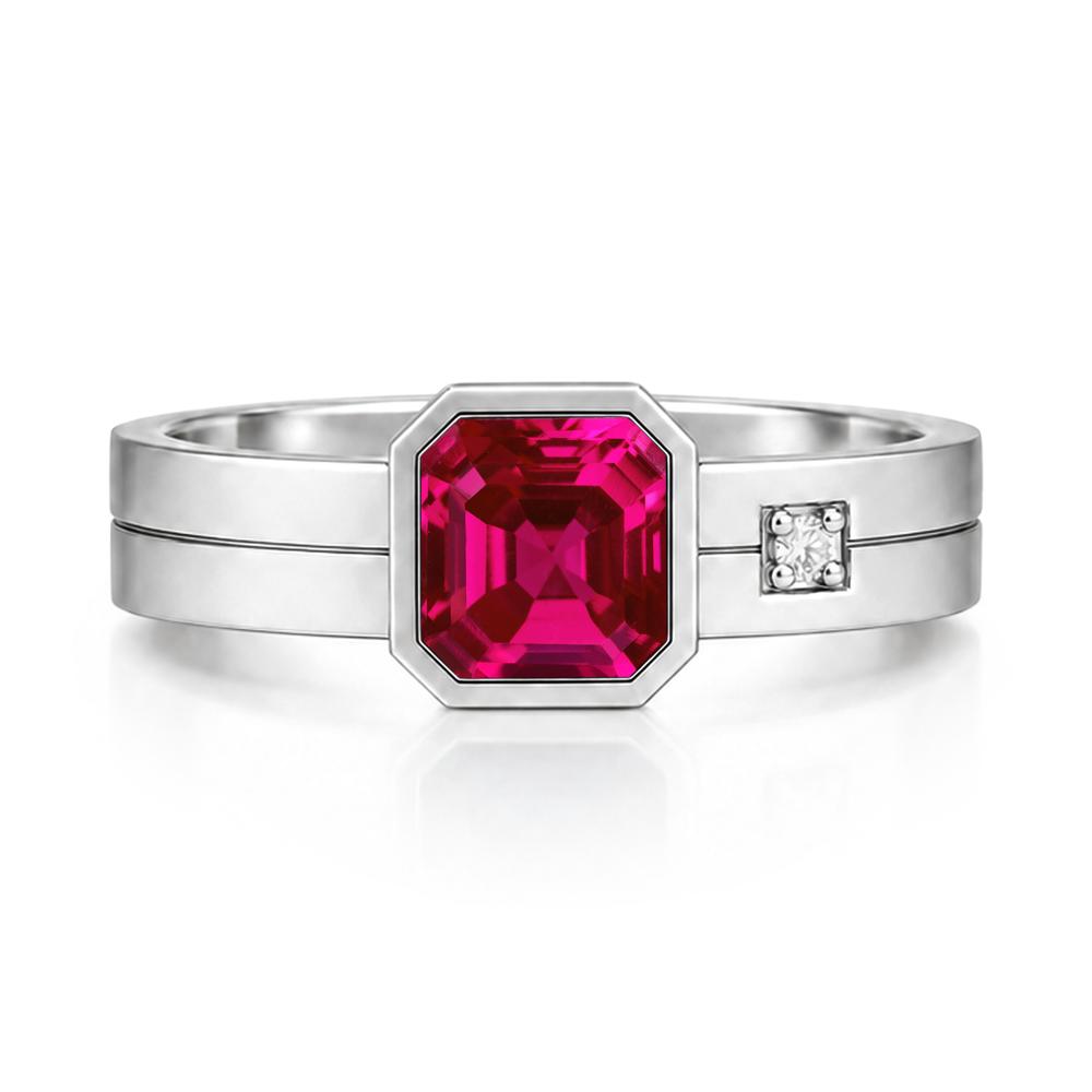 Bezel Setting Asscher Cut Emerald Mens Ring - LUO Jewelry #gemstone_Ruby