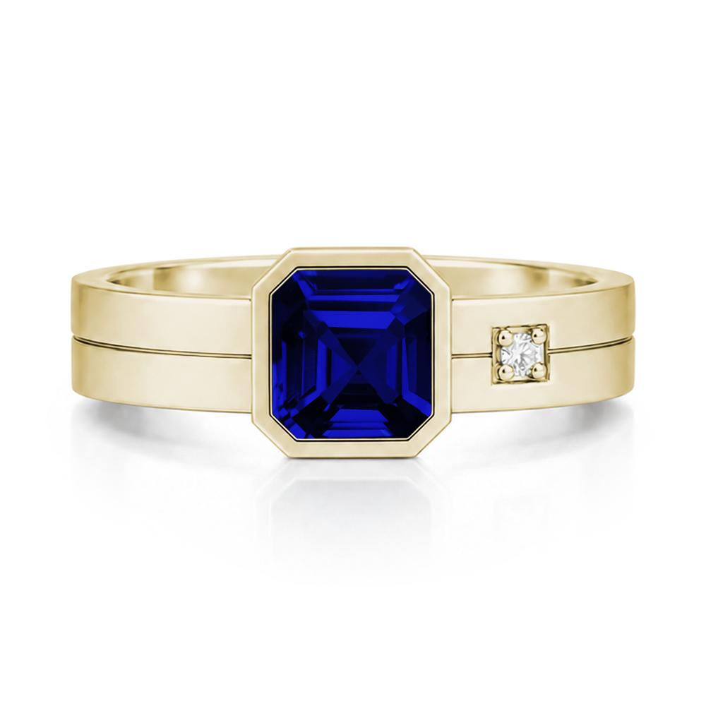 Bezel Setting Asscher Cut Emerald Mens Ring - LUO Jewelry #gemstone_Sapphire