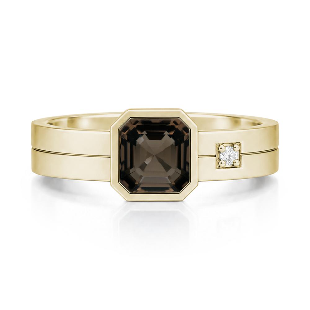 Bezel Setting Asscher Cut Emerald Mens Ring - LUO Jewelry #gemstone_Smoky Quartz