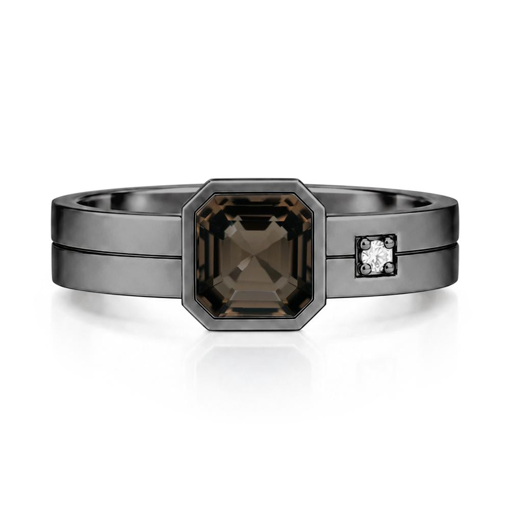 Bezel Setting Asscher Cut Emerald Mens Ring - LUO Jewelry #gemstone_Smoky Quartz