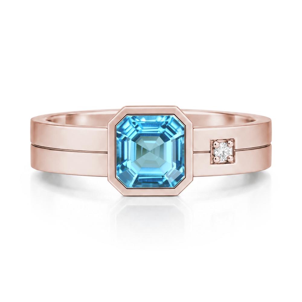 Bezel Setting Asscher Cut Emerald Mens Ring - LUO Jewelry #gemstone_Swiss Blue Topaz