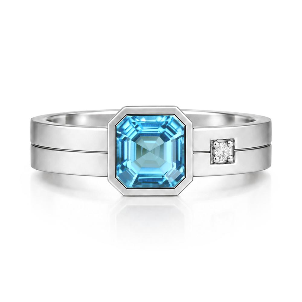 Bezel Setting Asscher Cut Emerald Mens Ring - LUO Jewelry #gemstone_Swiss Blue Topaz