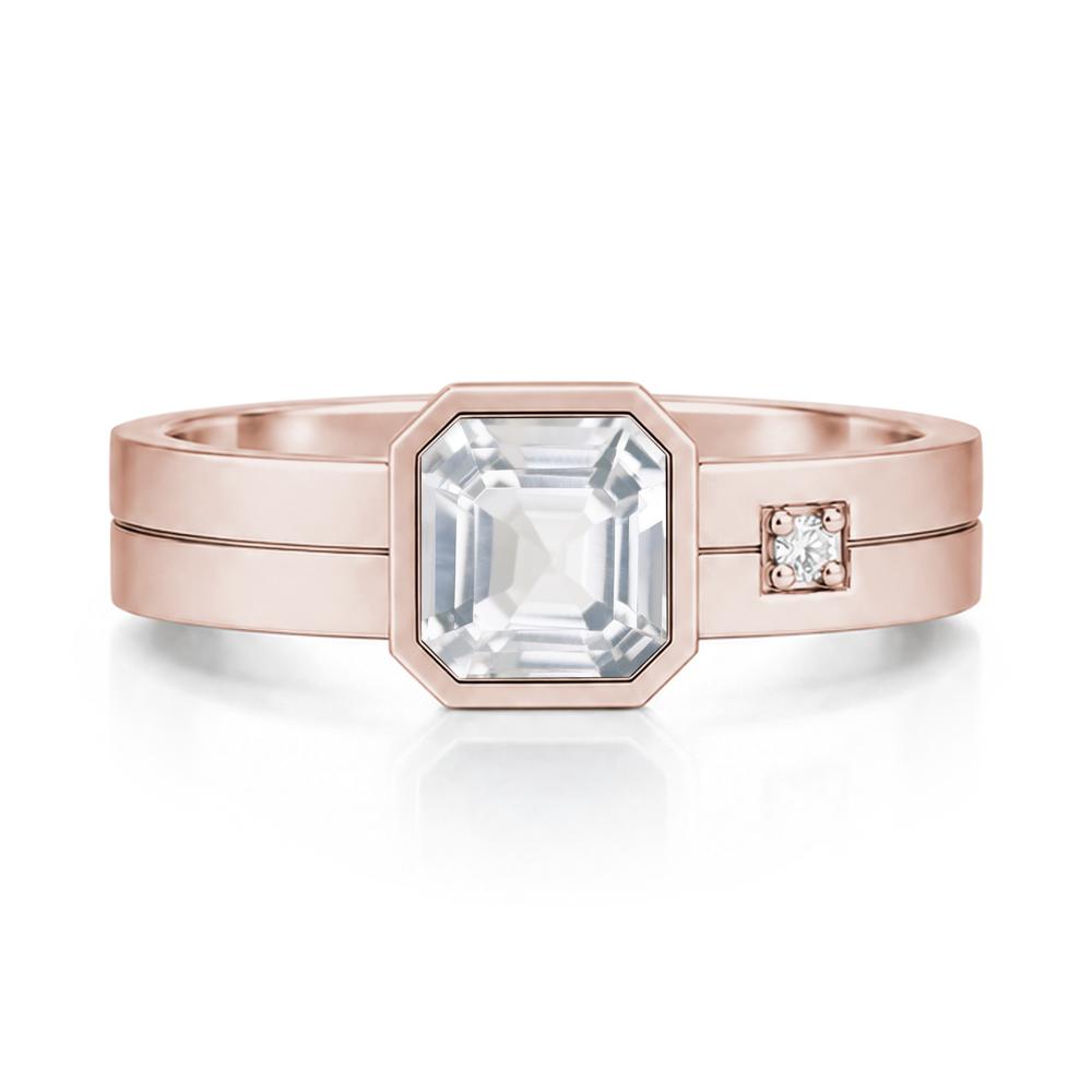 Bezel Setting Asscher Cut Emerald Mens Ring - LUO Jewelry #gemstone_White Topaz
