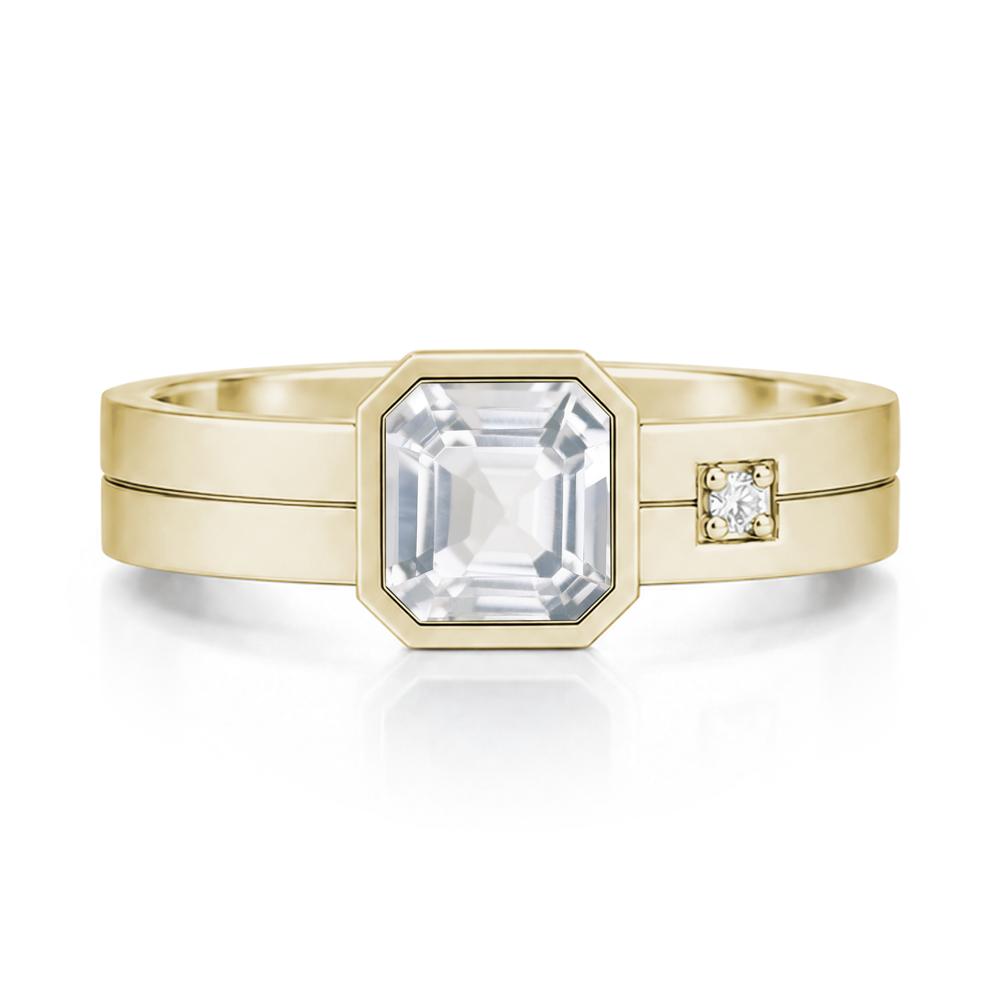Bezel Setting Asscher Cut Emerald Mens Ring - LUO Jewelry #gemstone_White Topaz