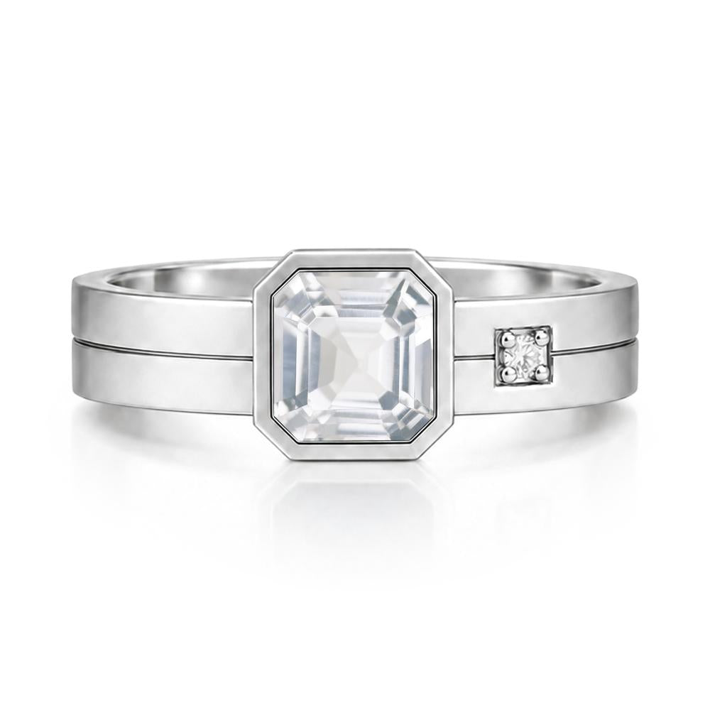 Bezel Setting Asscher Cut Emerald Mens Ring - LUO Jewelry #gemstone_White Topaz