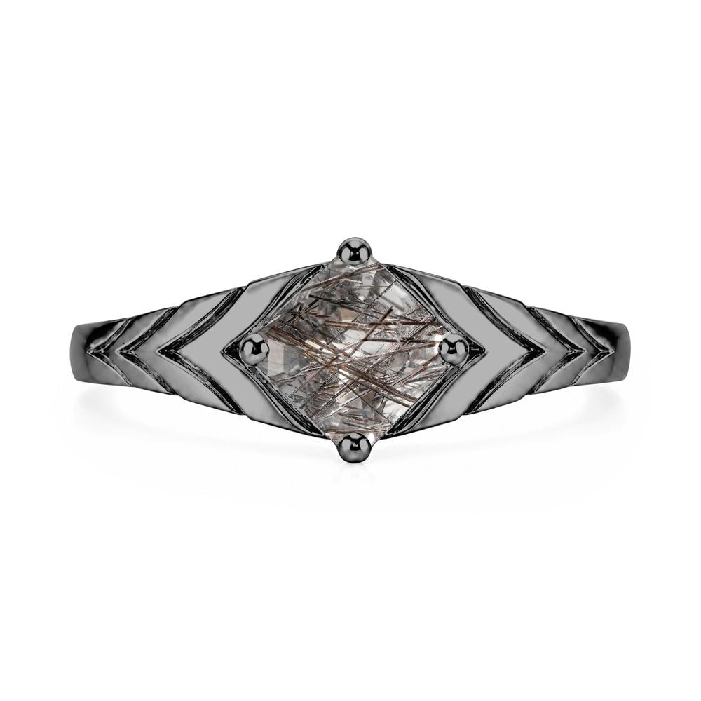 Kite Set Princess Cut Sapphire Statement Ring - LUO Jewelry #gemstone_Black Rutilated Quartz