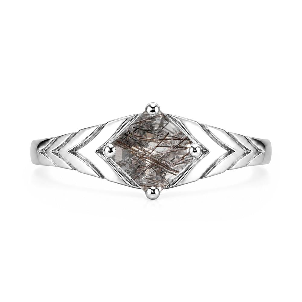 Kite Set Princess Cut Sapphire Statement Ring - LUO Jewelry #gemstone_Black Rutilated Quartz