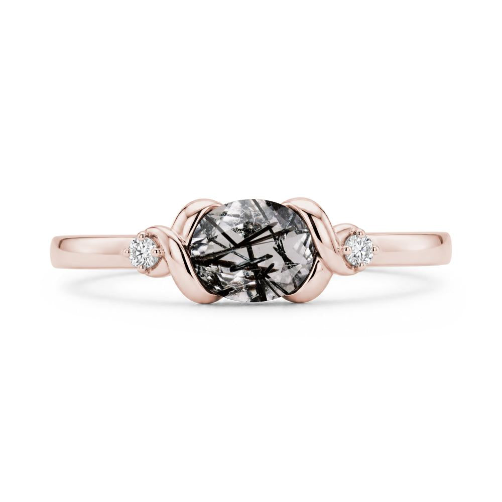 East West Oval Shaped Sapphire Twisted Ring - LUO Jewelry #gemstone_Black Rutilated Quartz