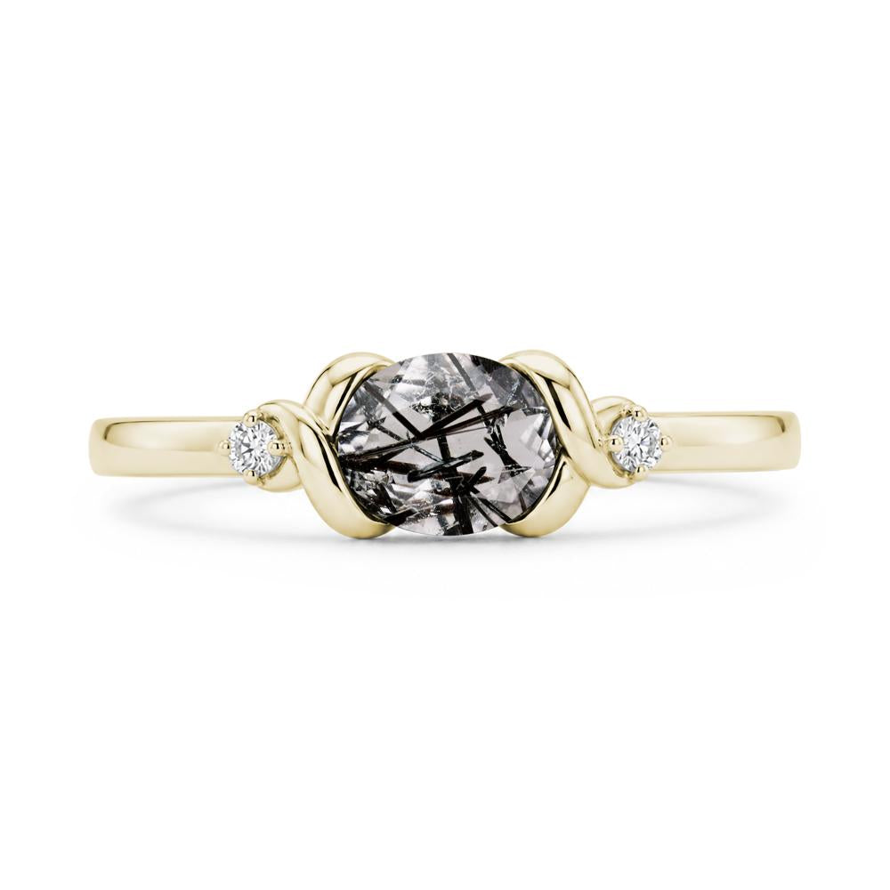 East West Oval Shaped Sapphire Twisted Ring - LUO Jewelry #gemstone_Black Rutilated Quartz