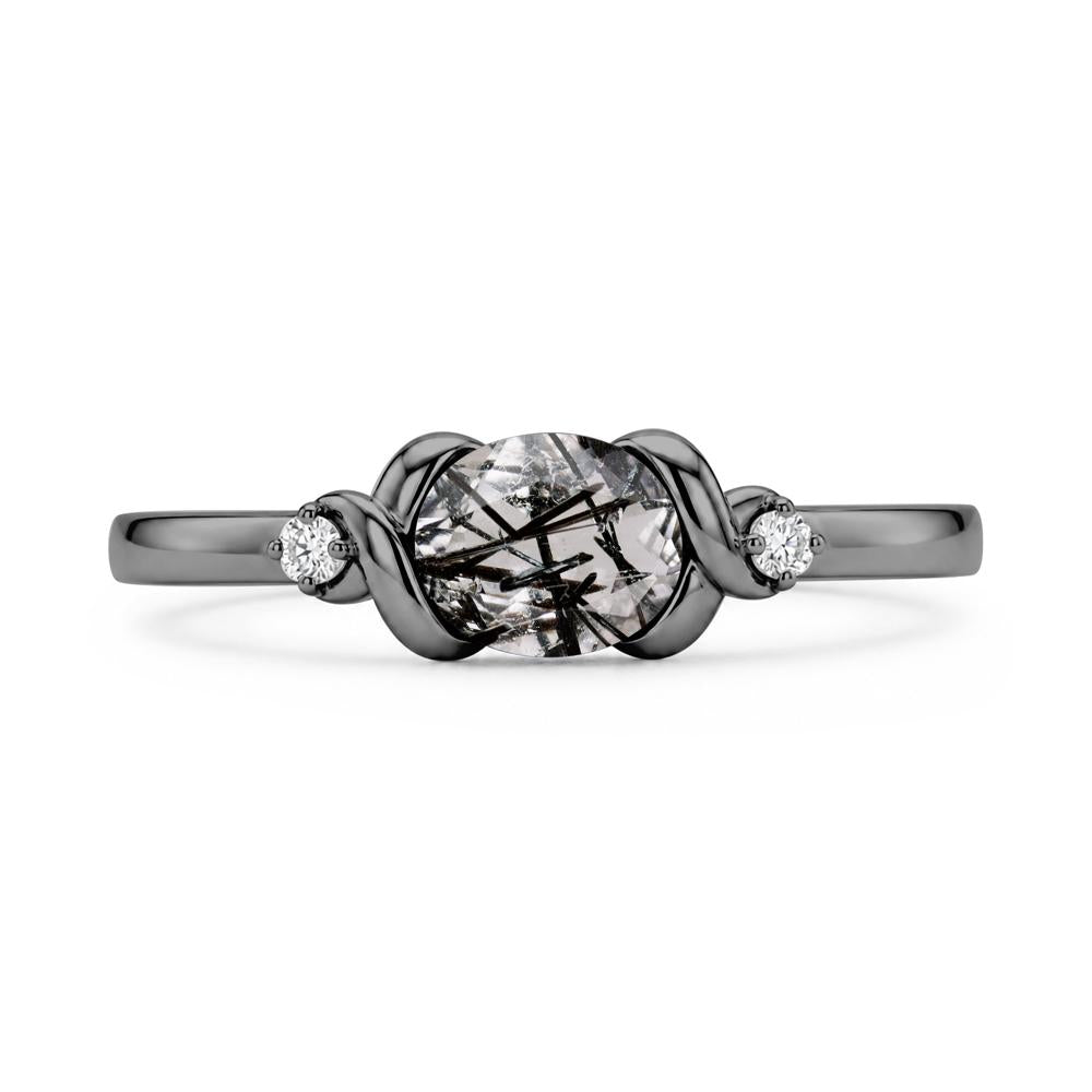 East West Oval Shaped Sapphire Twisted Ring - LUO Jewelry #gemstone_Black Rutilated Quartz