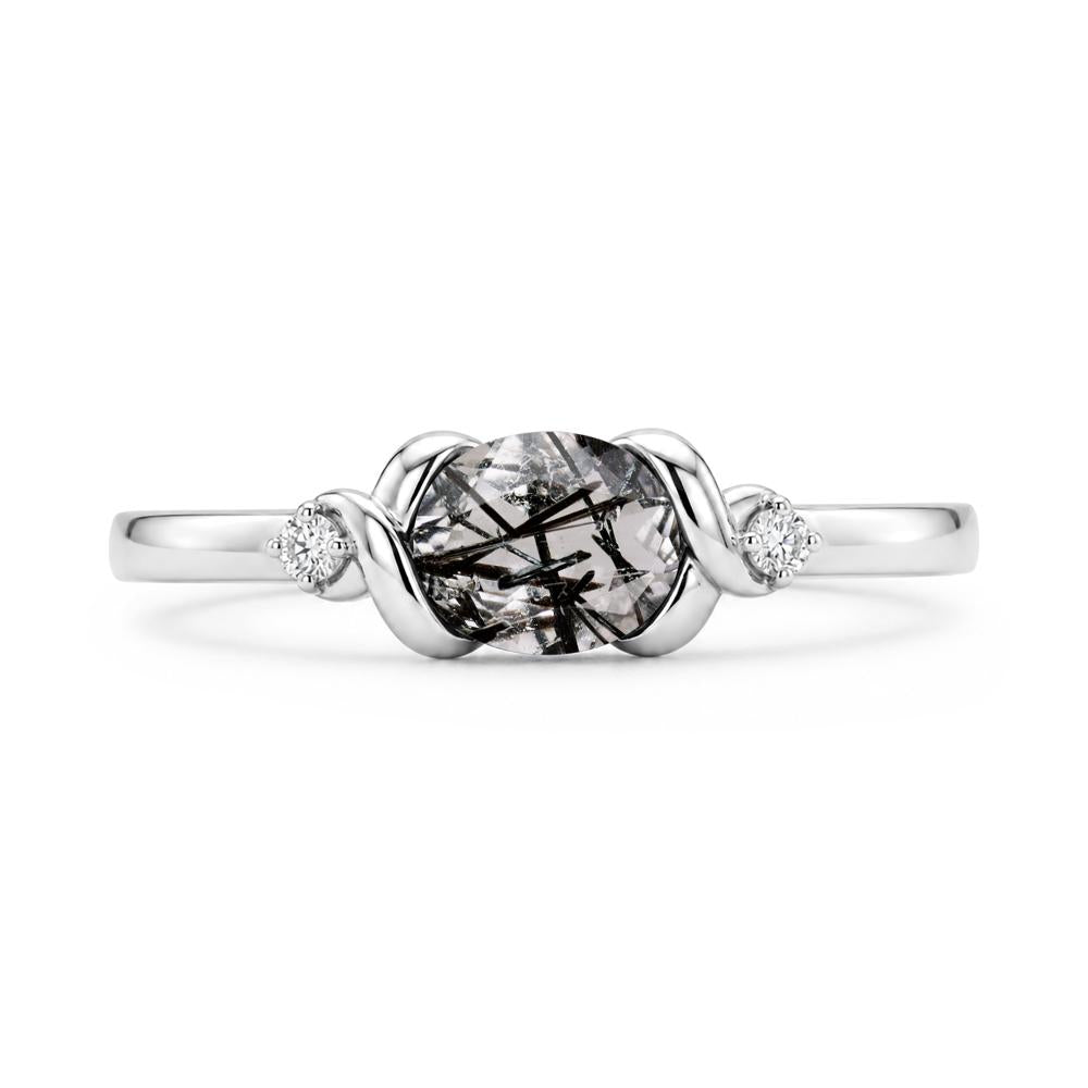 East West Oval Shaped Sapphire Twisted Ring - LUO Jewelry #gemstone_Black Rutilated Quartz