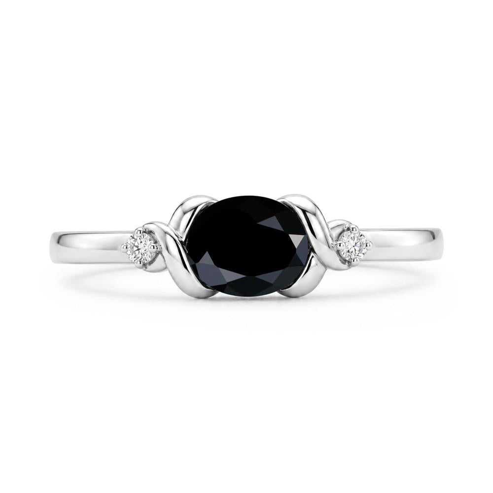 East West Oval Shaped Sapphire Twisted Ring - LUO Jewelry #gemstone_Black Spinel