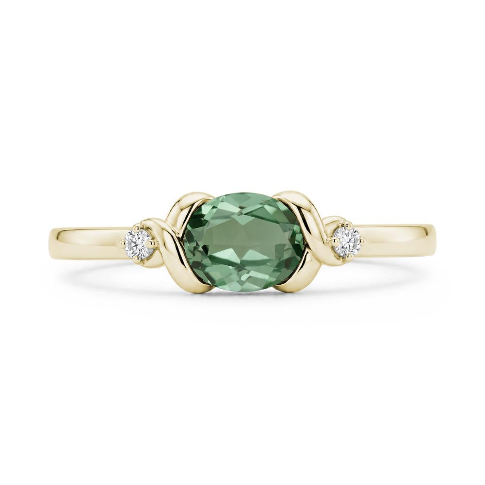 East West Oval Shaped Sapphire Twisted Ring - LUO Jewelry #gemstone_Green Sapphire