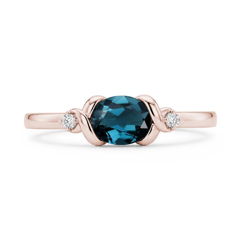 East West Oval Shaped Sapphire Twisted Ring - LUO Jewelry #gemstone_London Blue Topaz