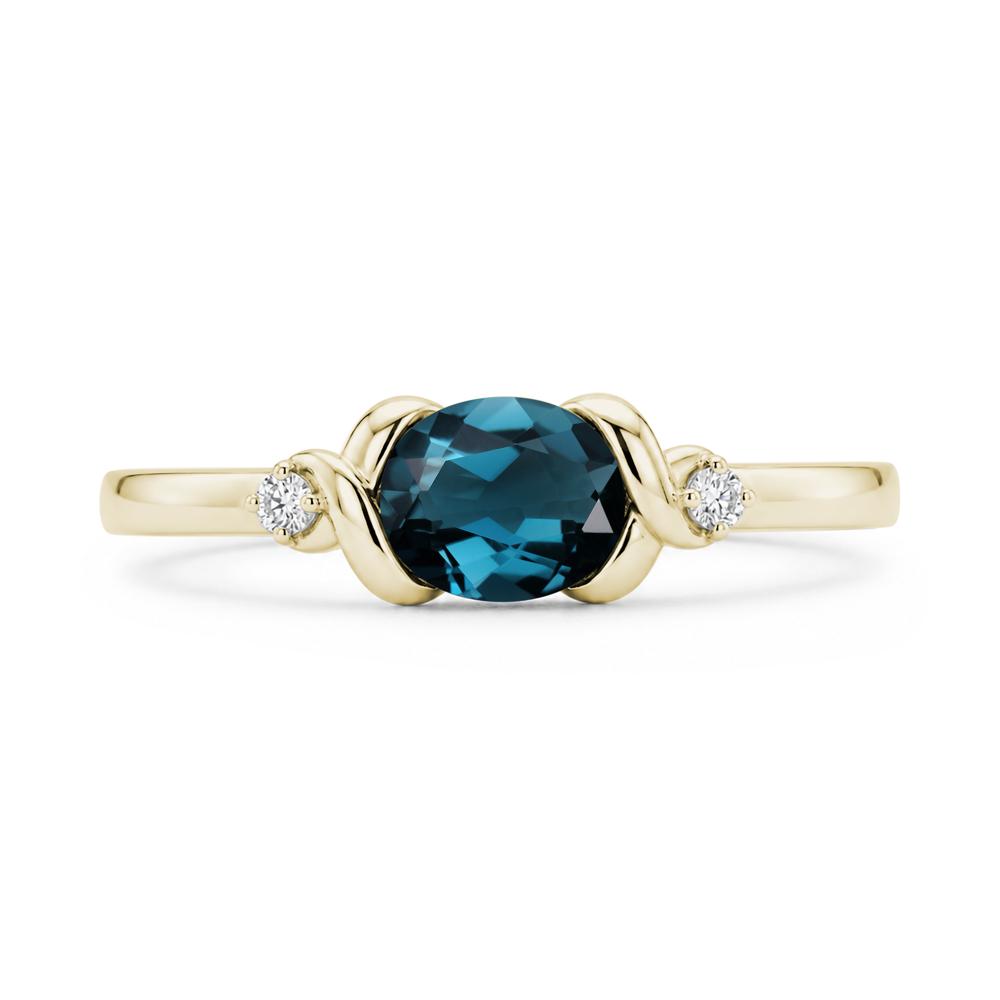 East West Oval Shaped Sapphire Twisted Ring - LUO Jewelry #gemstone_London Blue Topaz