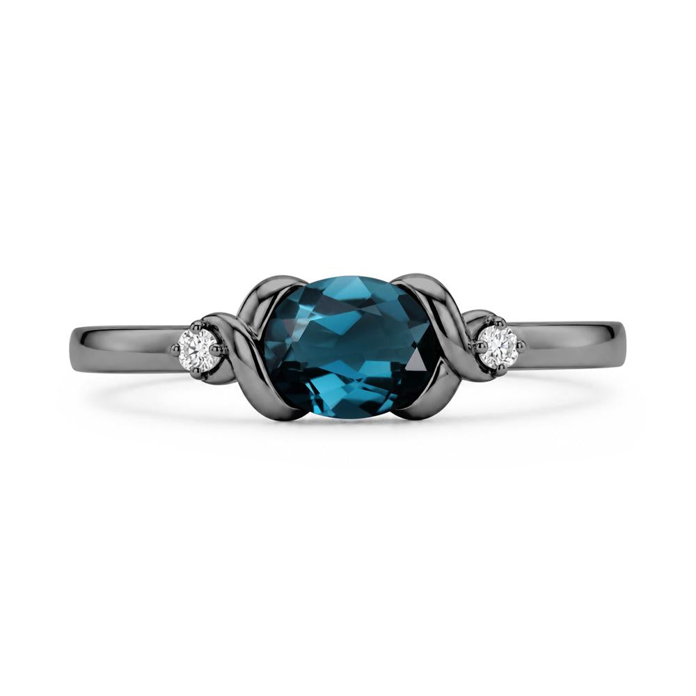 East West Oval Shaped Sapphire Twisted Ring - LUO Jewelry #gemstone_London Blue Topaz