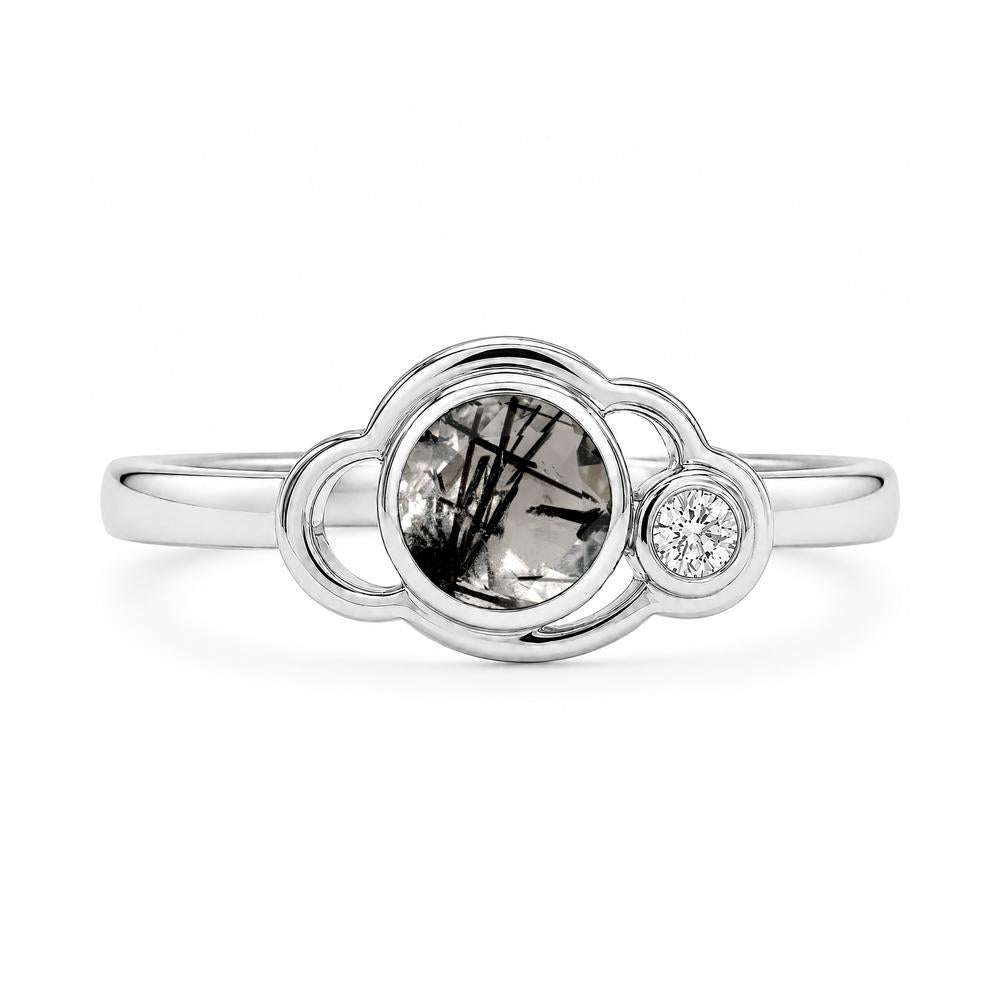 Bezel Setting Two Stone Black Spinel Cloud Ring - LUO Jewelry #gemstone_Black Rutilated Quartz