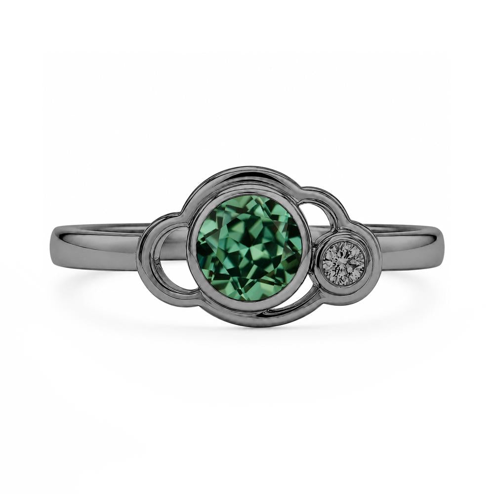 Bezel Setting Two Stone Black Spinel Cloud Ring - LUO Jewelry #gemstone_Green Sapphire