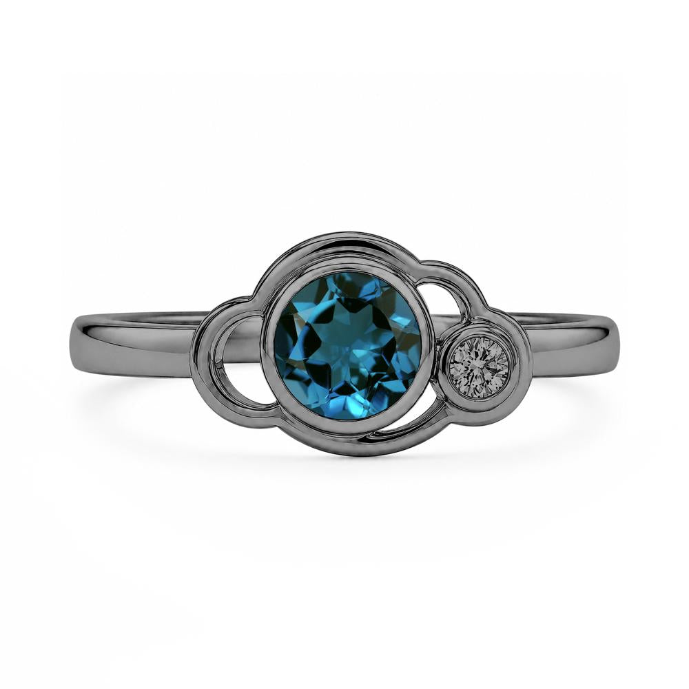 Bezel Setting Two Stone Black Spinel Cloud Ring - LUO Jewelry #gemstone_London Blue Topaz