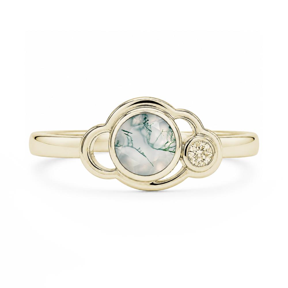 Bezel Setting Two Stone Black Spinel Cloud Ring - LUO Jewelry #gemstone_Moss Agate