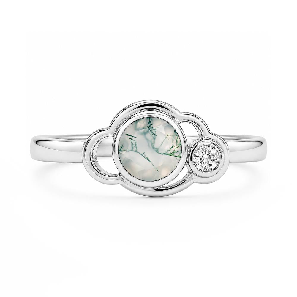 Bezel Setting Two Stone Black Spinel Cloud Ring - LUO Jewelry #gemstone_Moss Agate