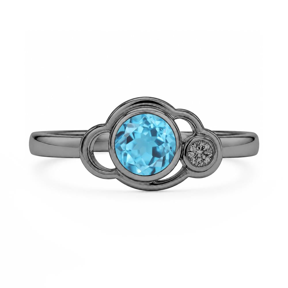 Bezel Setting Two Stone Black Spinel Cloud Ring - LUO Jewelry #gemstone_Swiss Blue Topaz